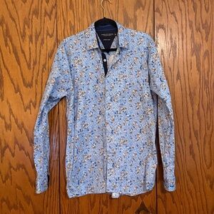 American Breed 2XL Blue Floral Paisley Button Down Shirt Stretch